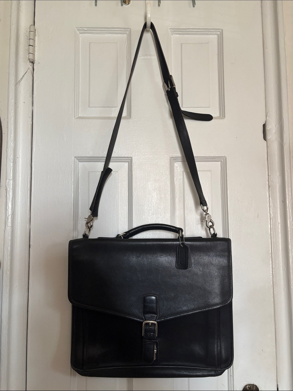 Vintage Coach Black Leather Briefcase Laptop Work Shoulder Bag